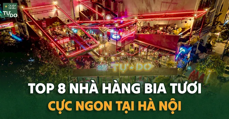 Khách hàng đang thưởng thức bia hơi và đồ nhắm tại Bia Hải Xồm 7 Vũ Phạm Hàm Hà Nội